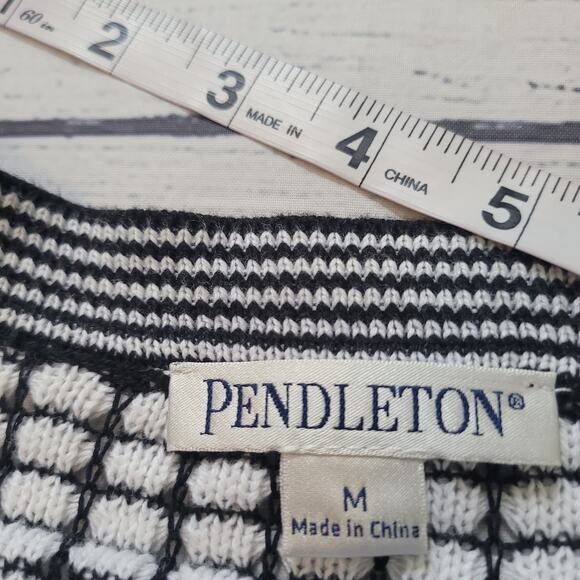 Pendleton Size M Black White Button Cardigan V-Neck Grid Check Preppy Knit - Picture 8 of 10